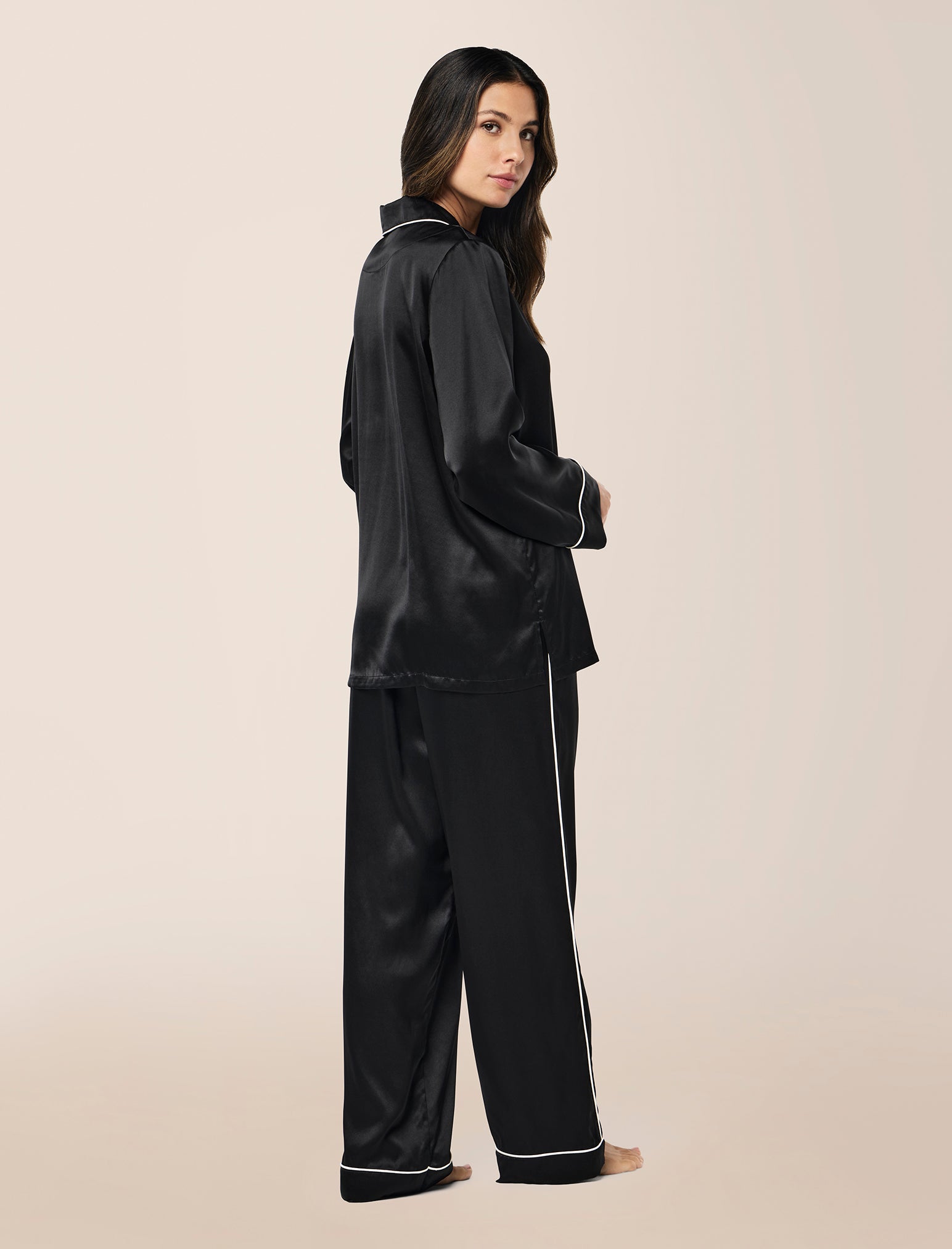 Sylvie Silk Piped Full Length PJ