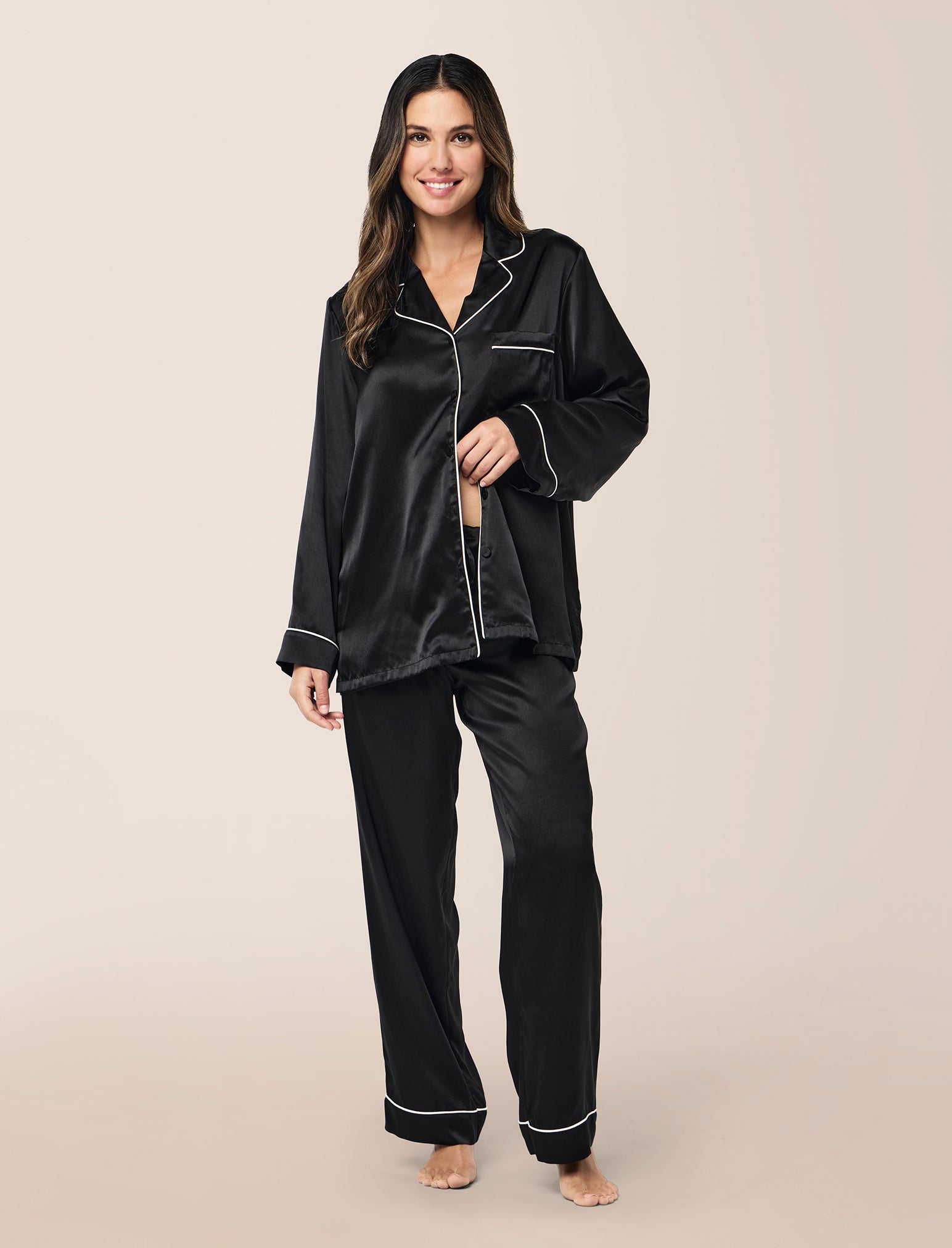 Sylvie Silk Piped Full Length PJ