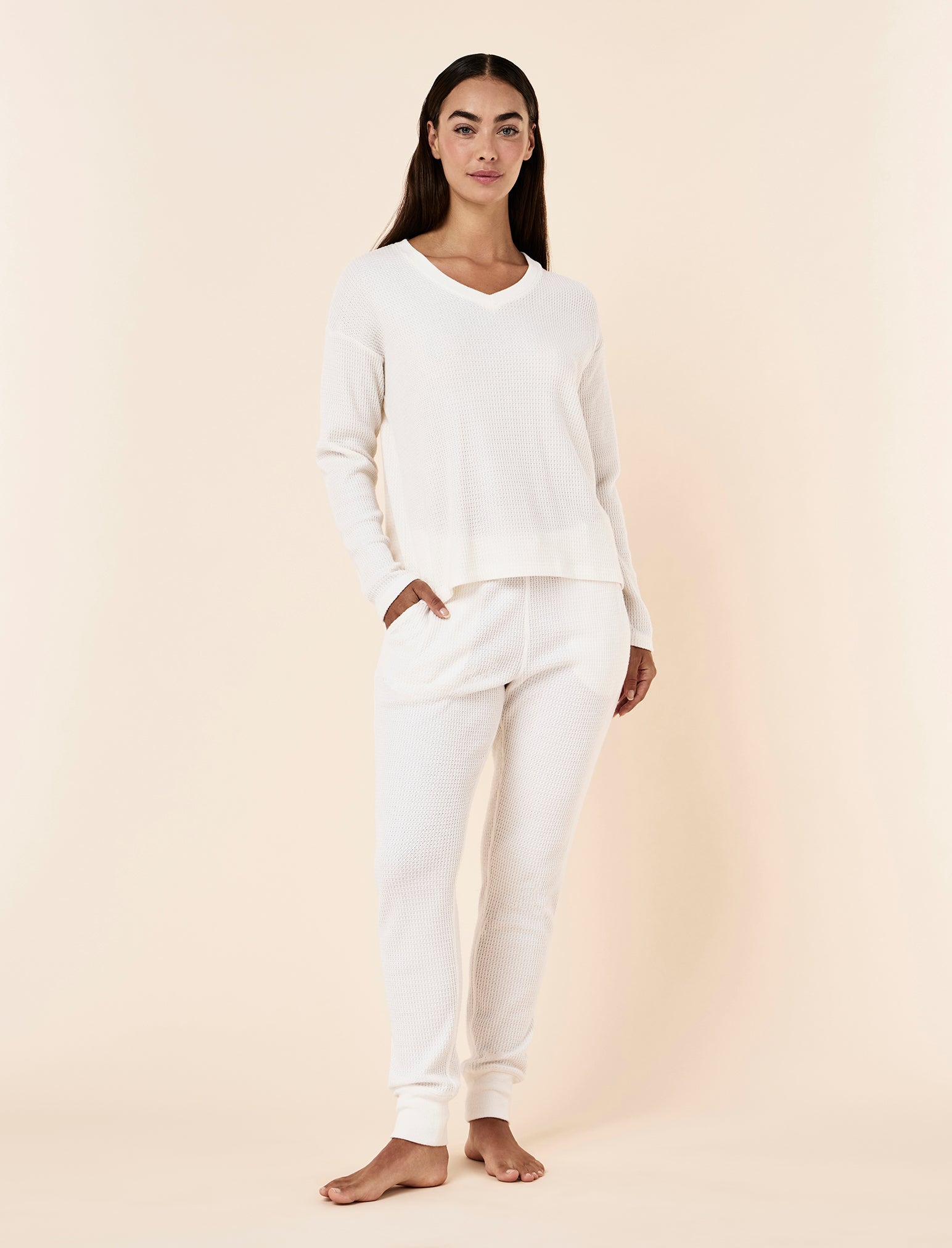 Super Soft Waffle V-Neck Long Sleeve Top