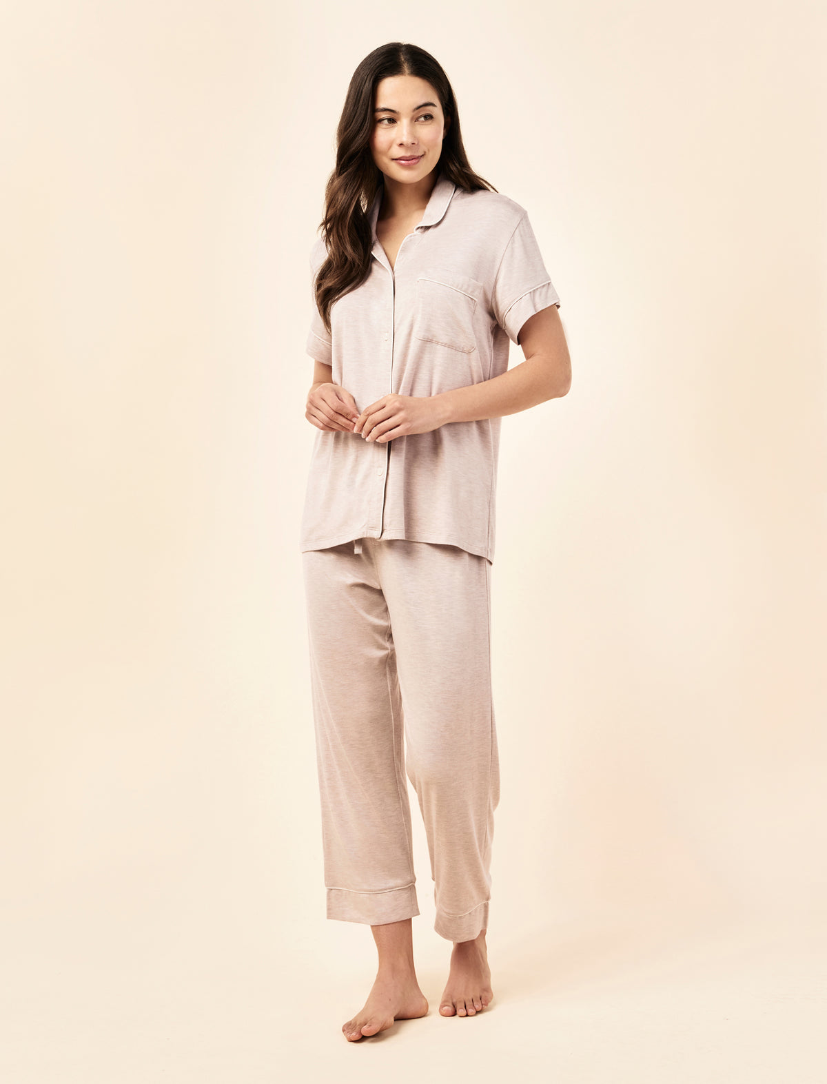 Sakura wearing the Kate Modal Soft Crop PJ Set