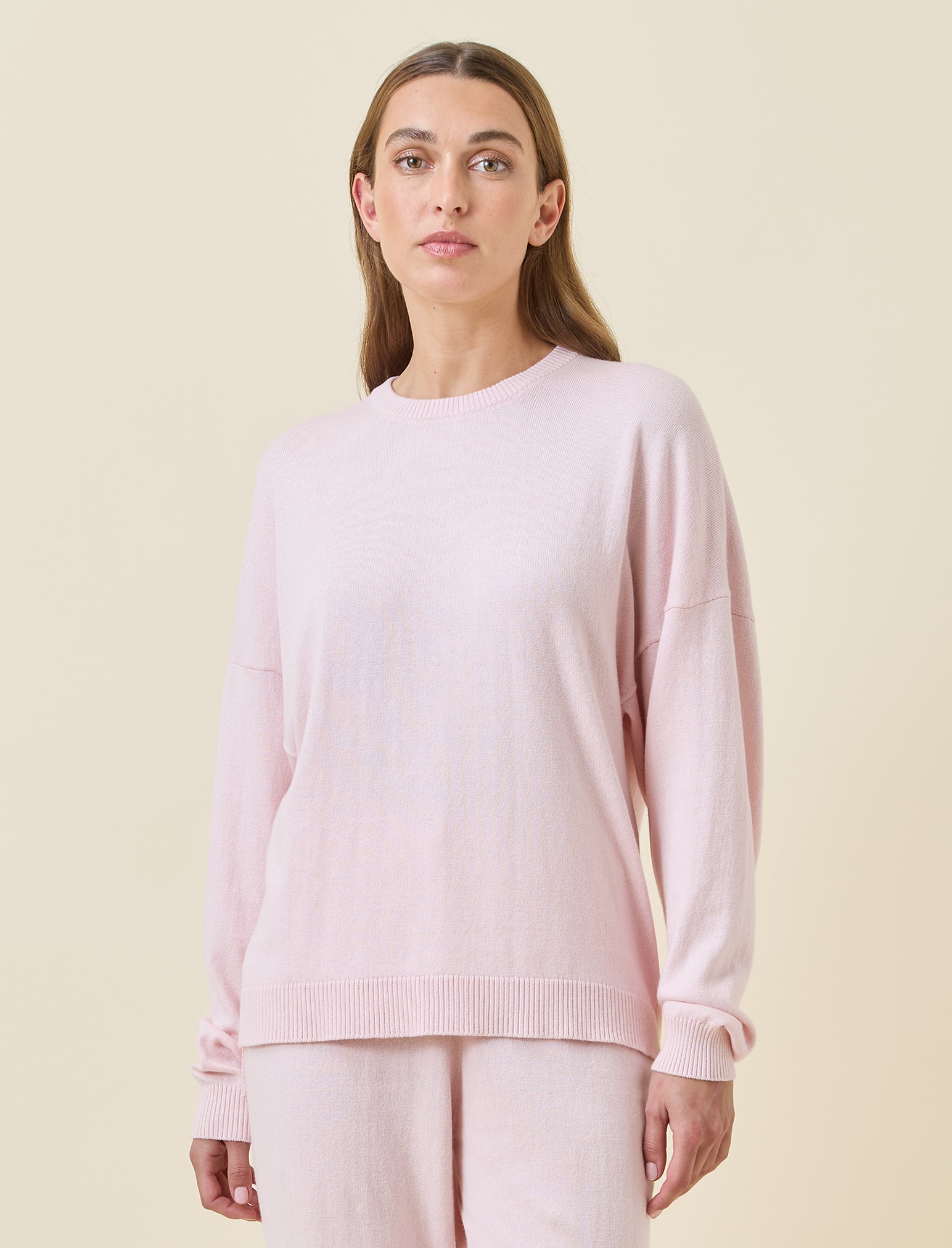 Cotton Cashmere Crew Neck Long Sleeve Top