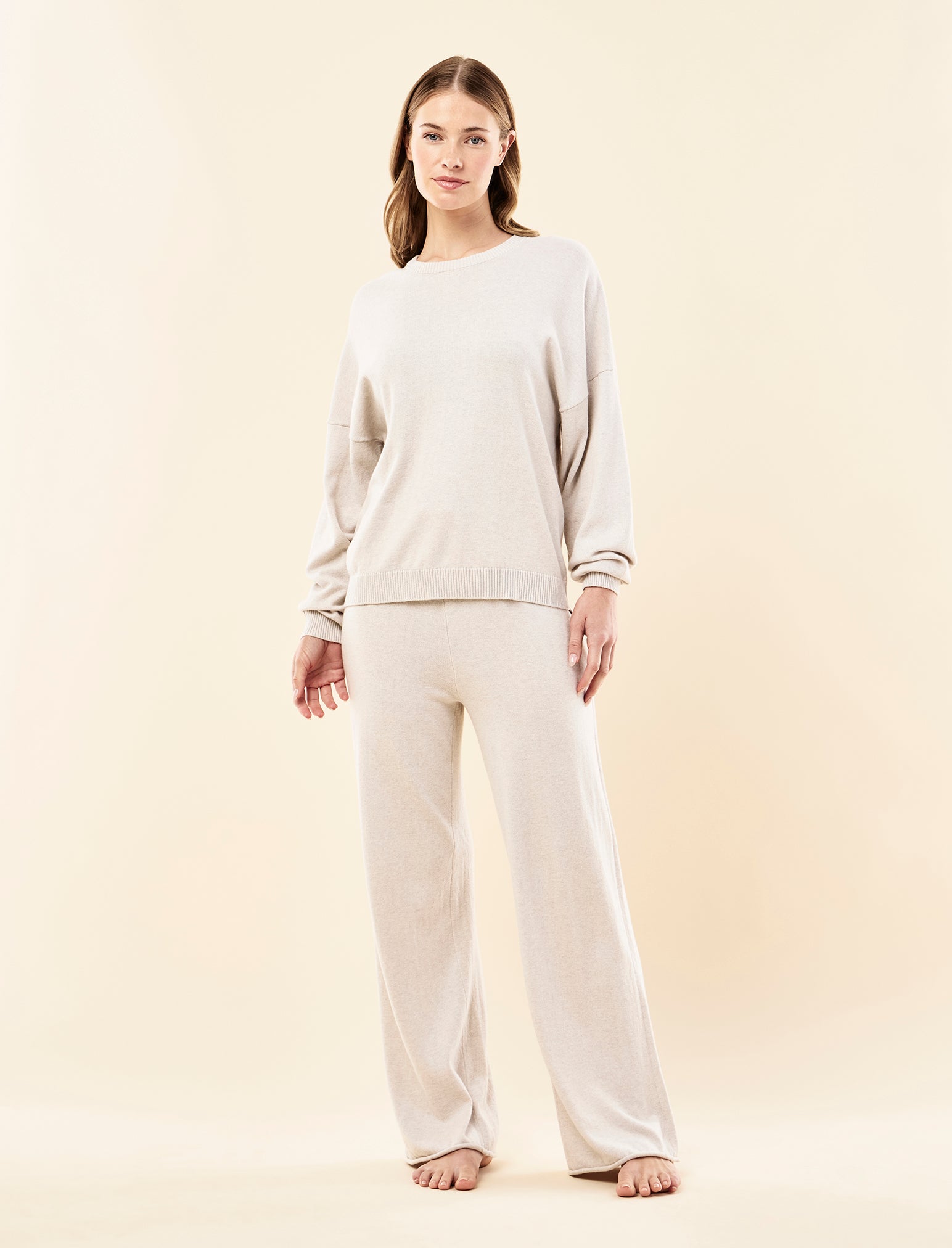 Cotton Cashmere Crew Neck Long Sleeve Top