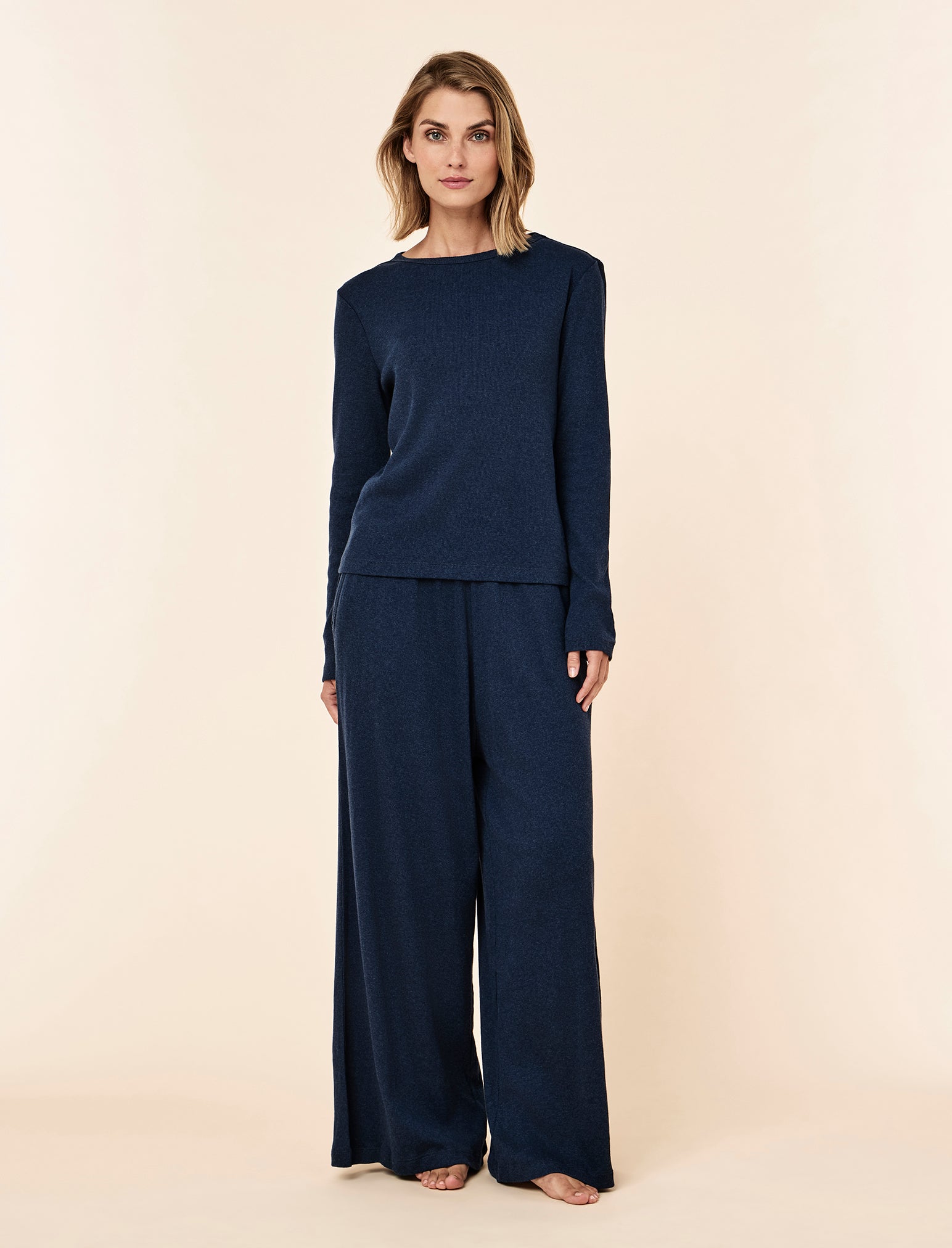 Soft Baby Rib Full Length Wide Leg Pant