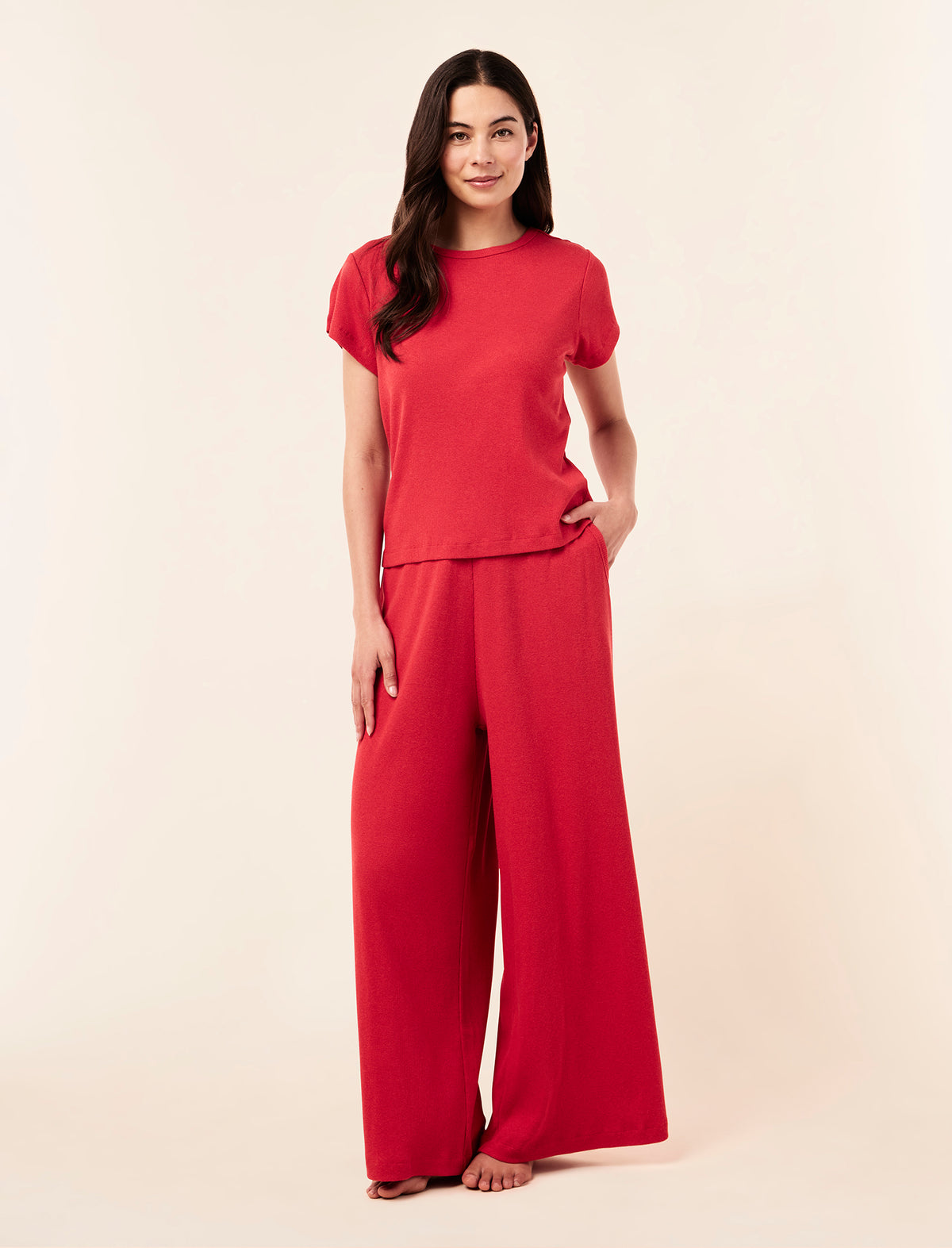 Soft Baby Rib Full Length Wide Leg Pant