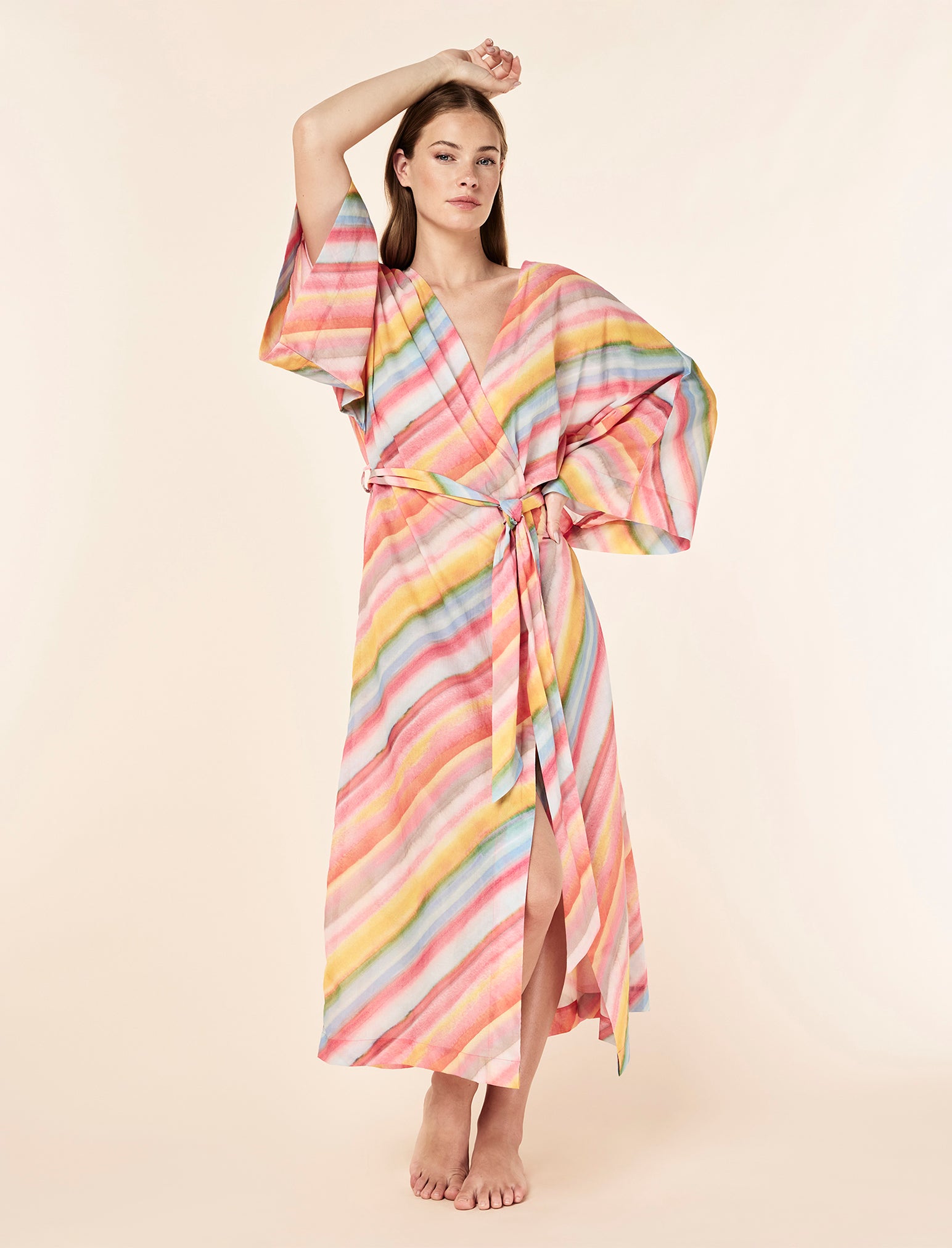 Sophie Stripe Maxi Kimono Robe
