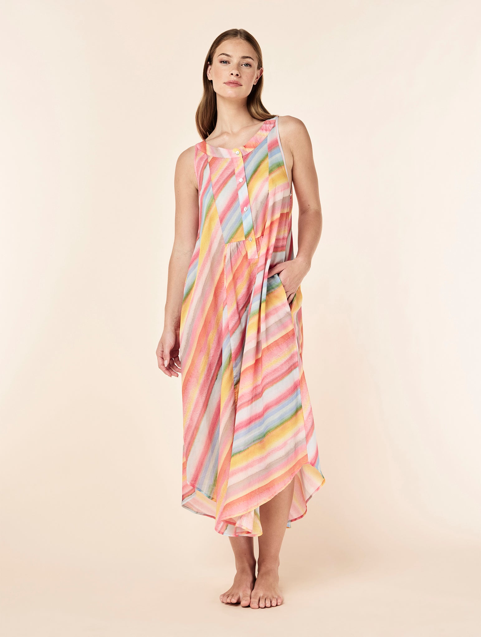 Sophie Stripe Panel Front Maxi Nightie