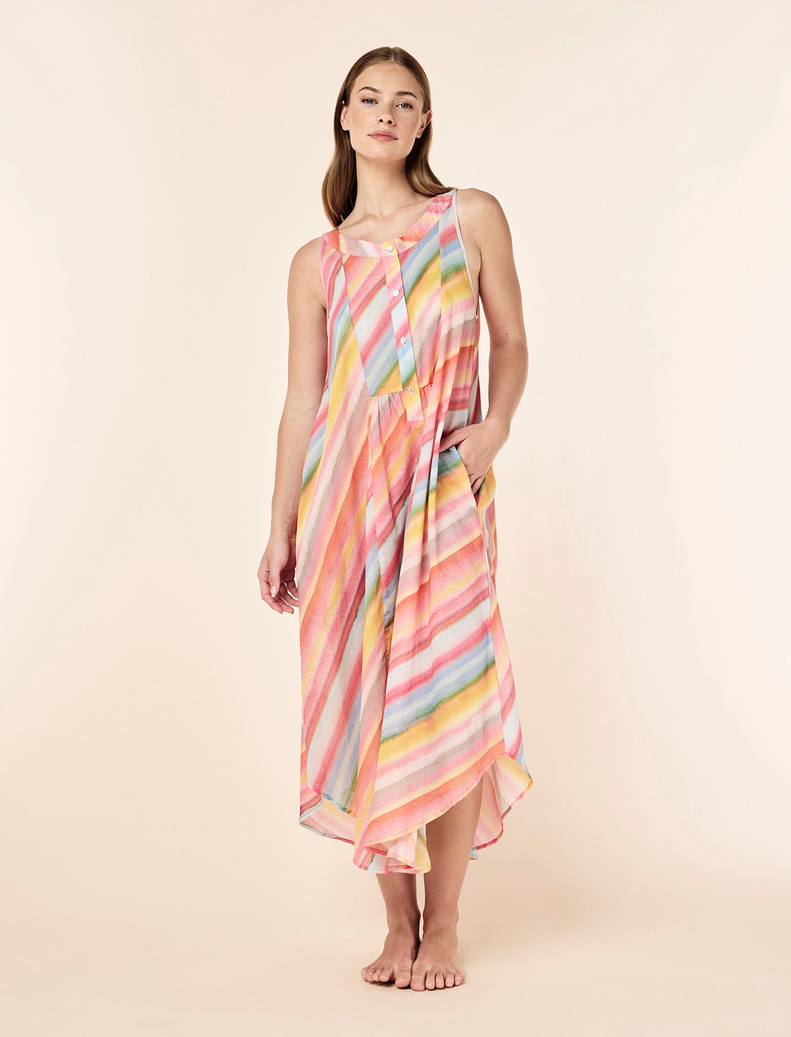 Sophie Stripe Panel Front Maxi Nightie