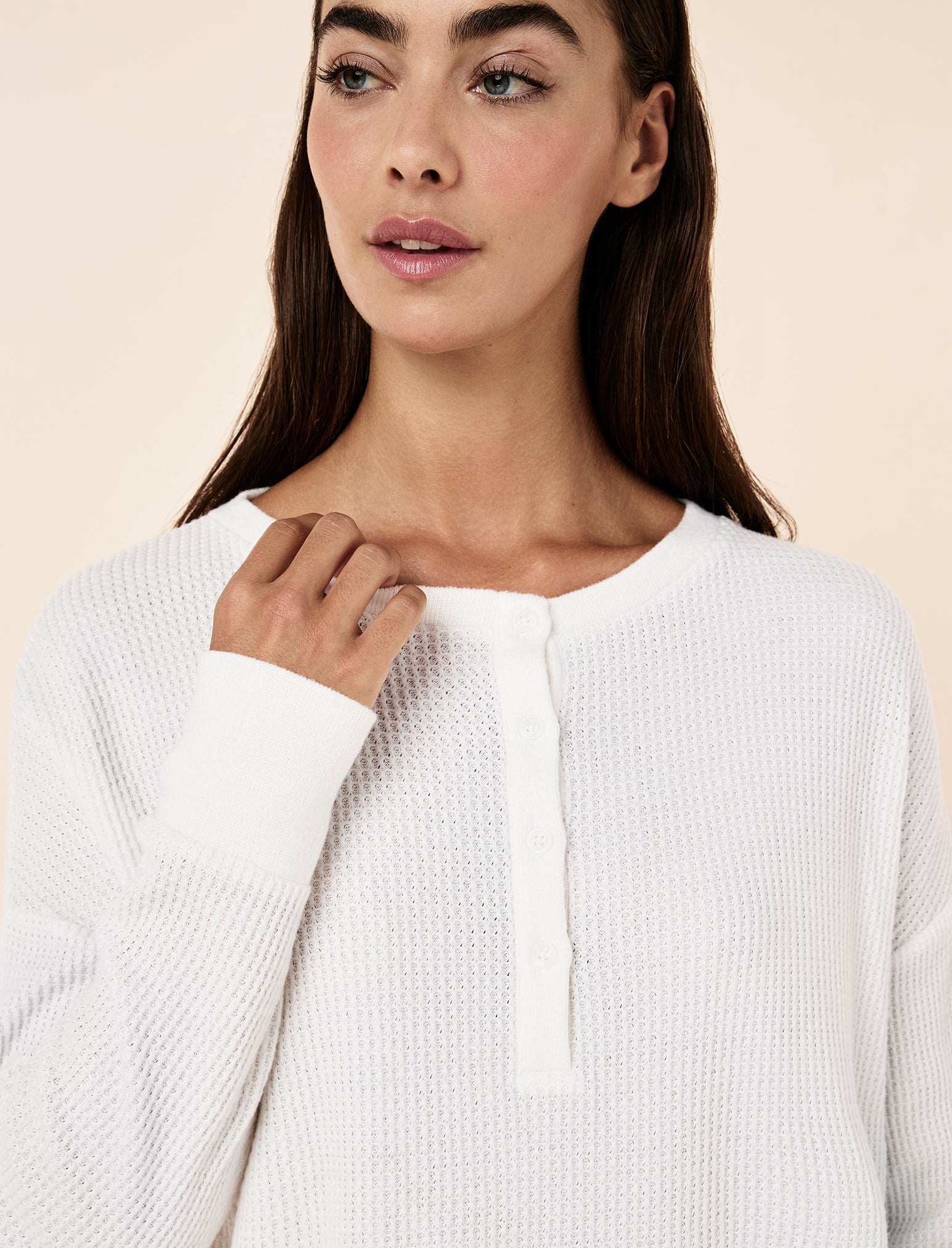 Super Soft Waffle Long Sleeve Henley Top