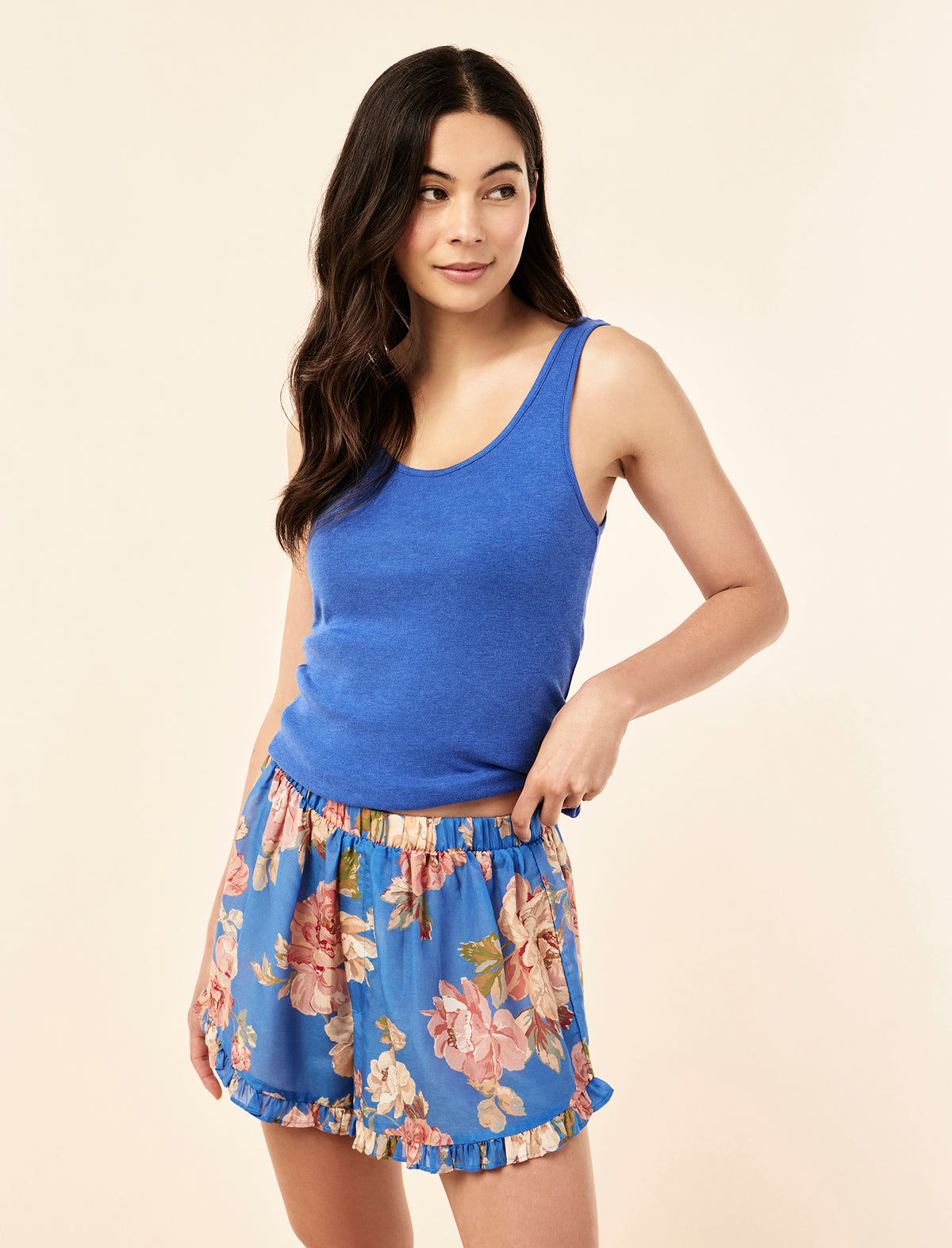 Sakura wearing the Iona Frill Short & Pia Tank