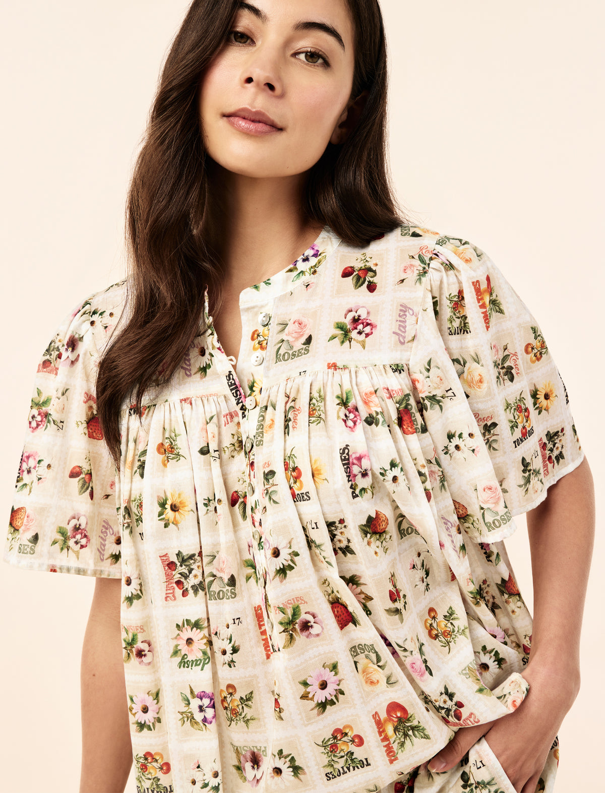 Blooms Gathered Sleeve Boxer PJ Set