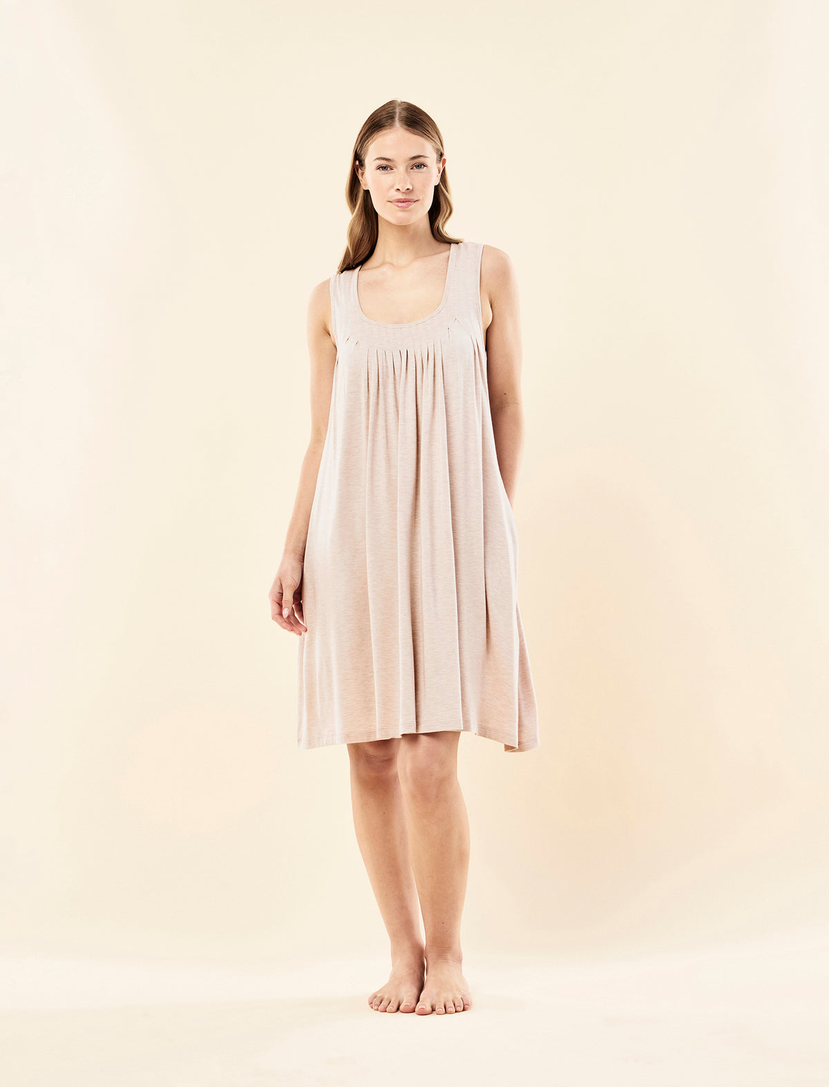 Sianie wearing the Kate Modal Soft Pleat Front Nightie