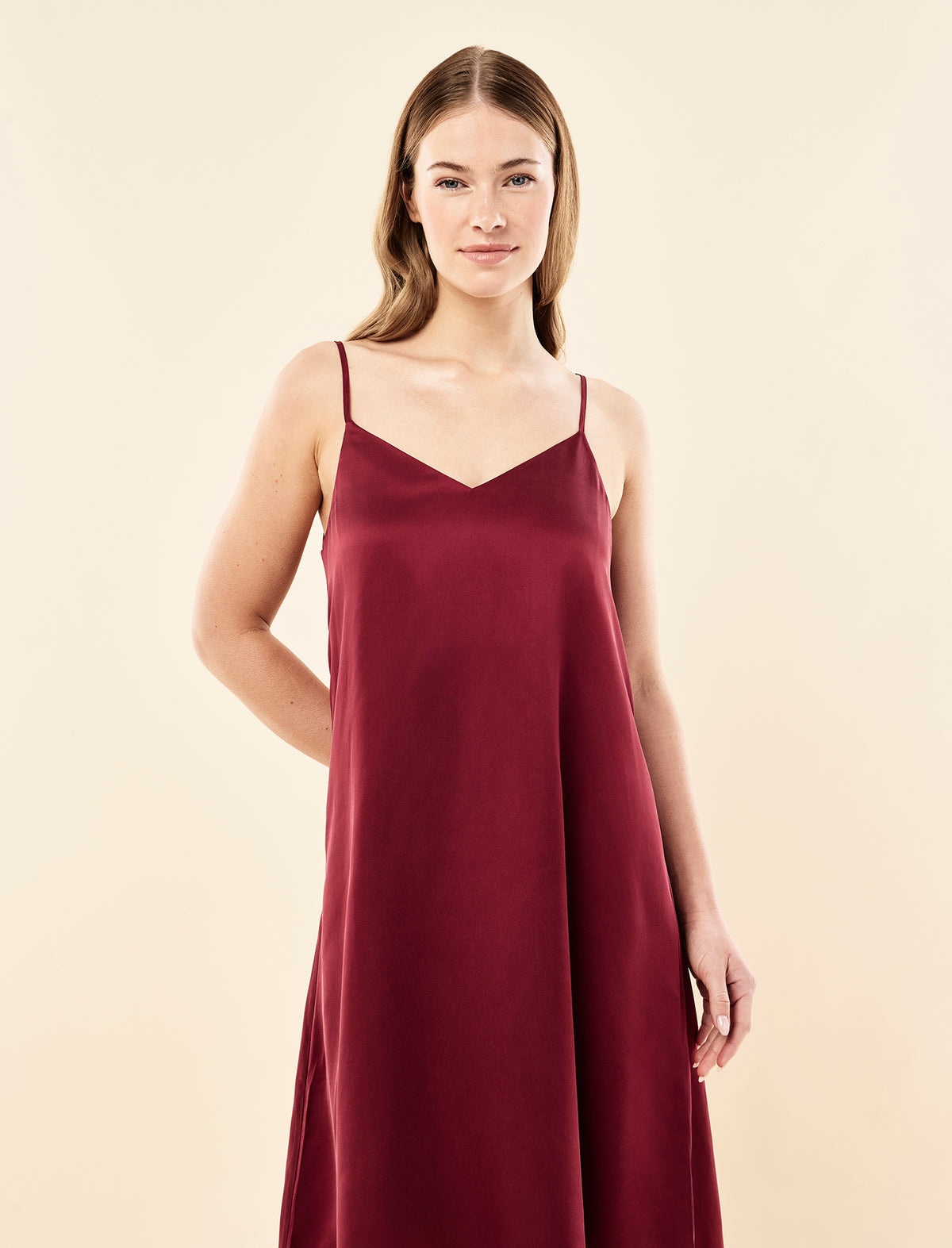 Sianie wearing the Audrey Washable Silk Slip Nightie