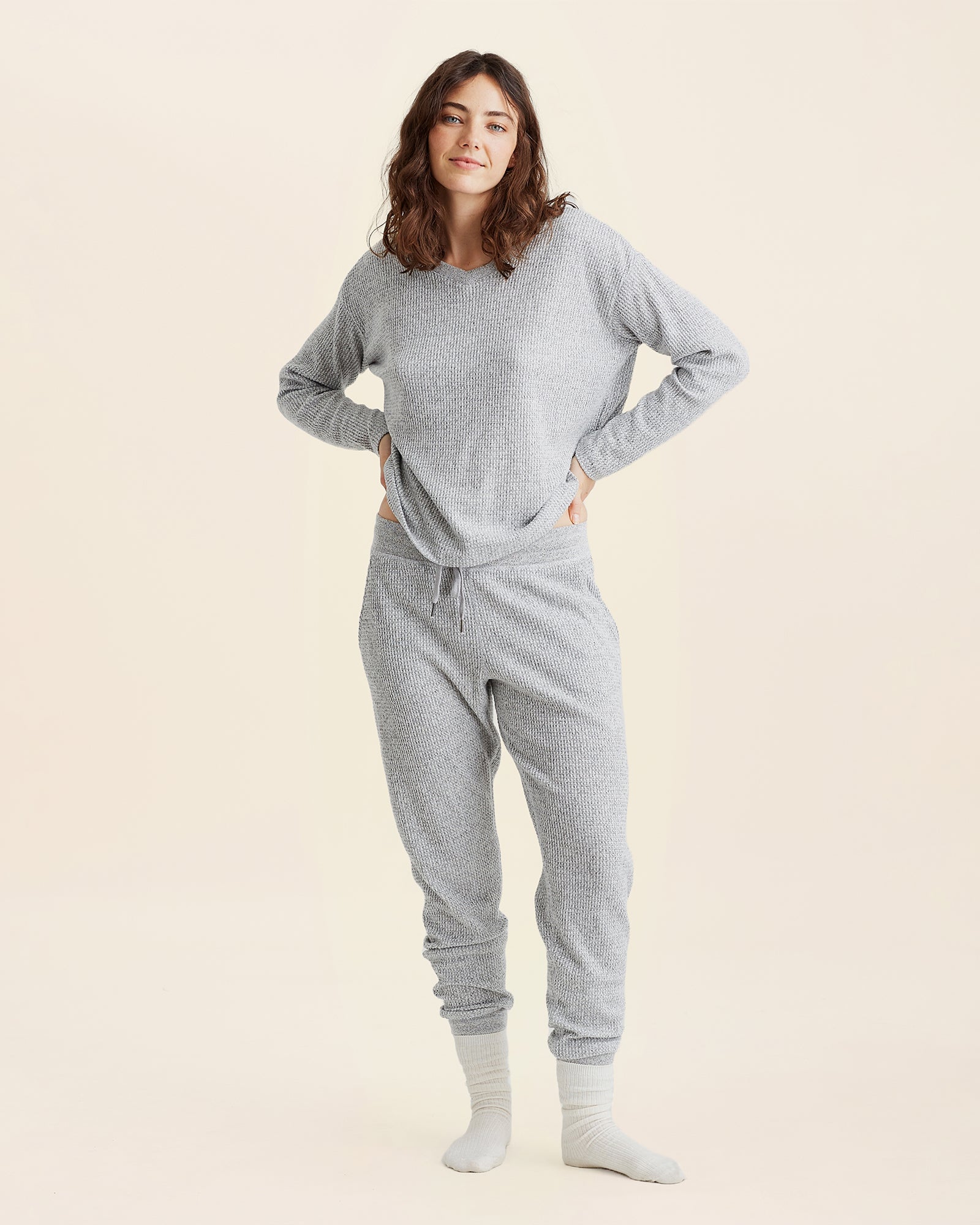 Super Soft Waffle V-Neck Long Sleeve Top