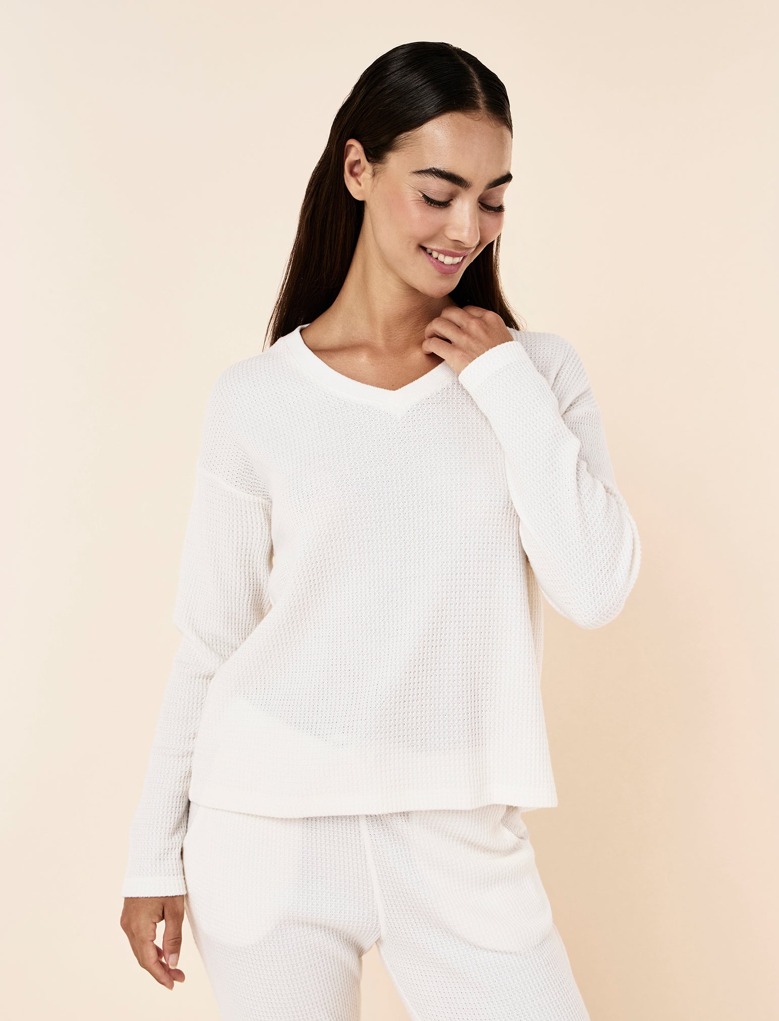 Super Soft Waffle V-Neck Long Sleeve Top