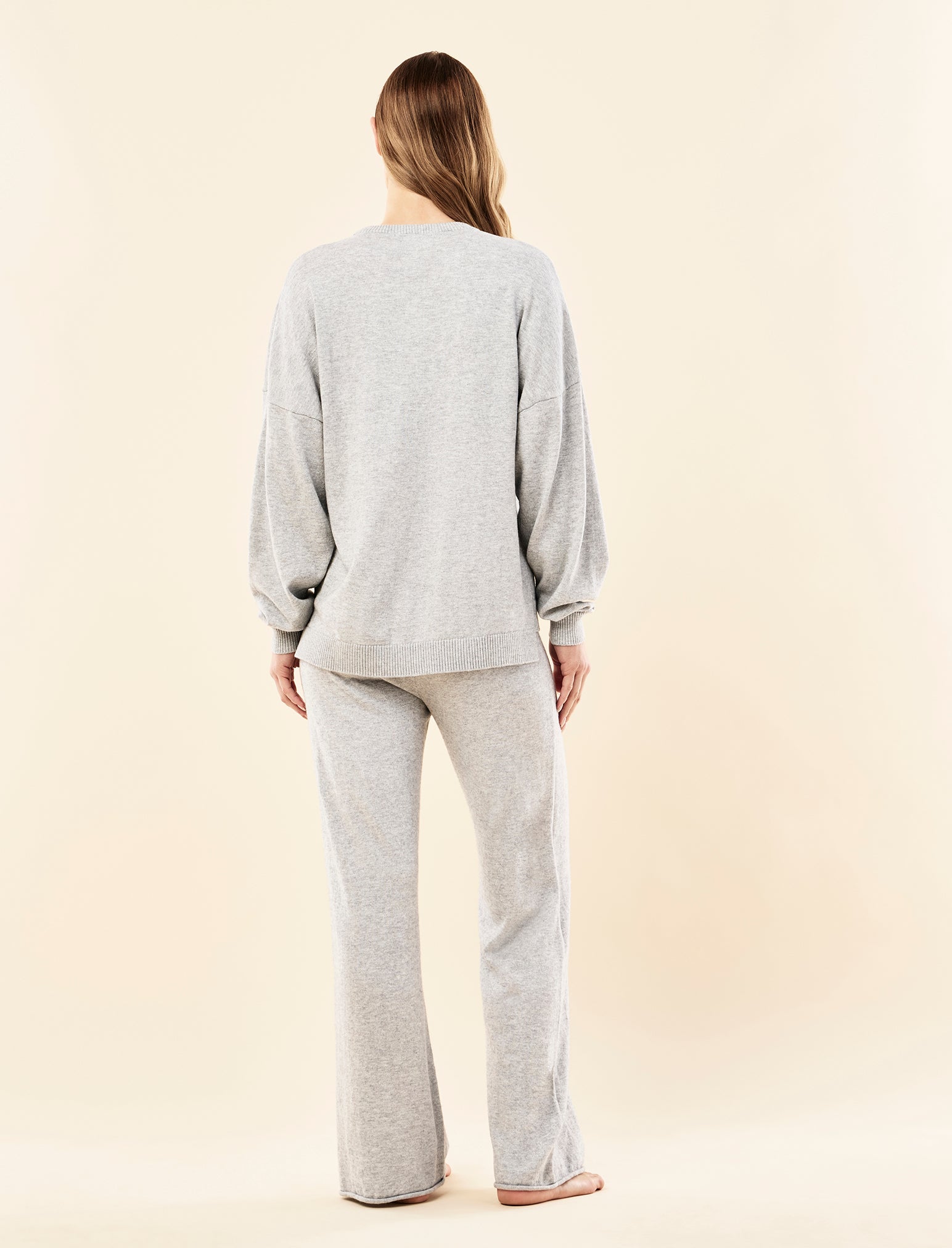 Cotton Cashmere Crew Neck Long Sleeve Top
