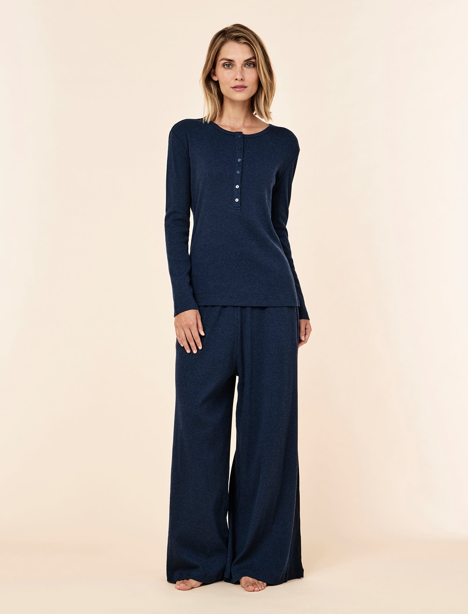 Soft Baby Rib Boxy Henley Long Sleeve Top