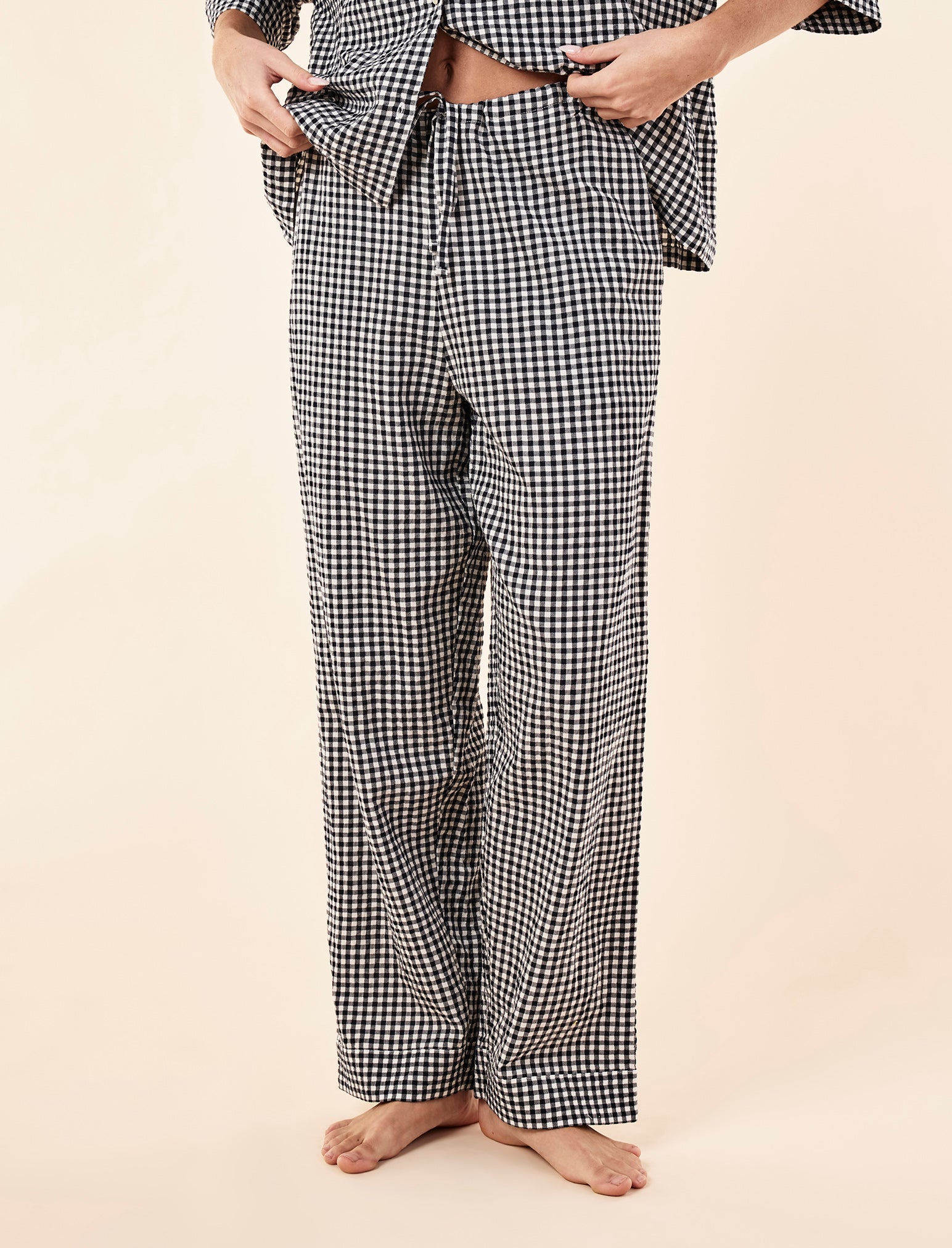 Seersucker Gingham Short Sleeve Shirt and Full Length Pant PJ Set