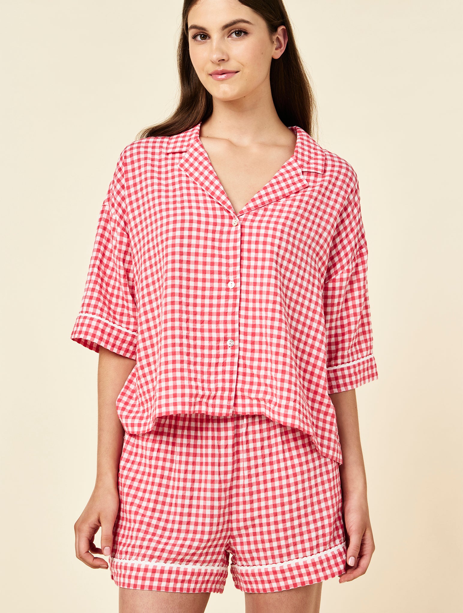 Seersucker Gingham Short Sleeve Shirt