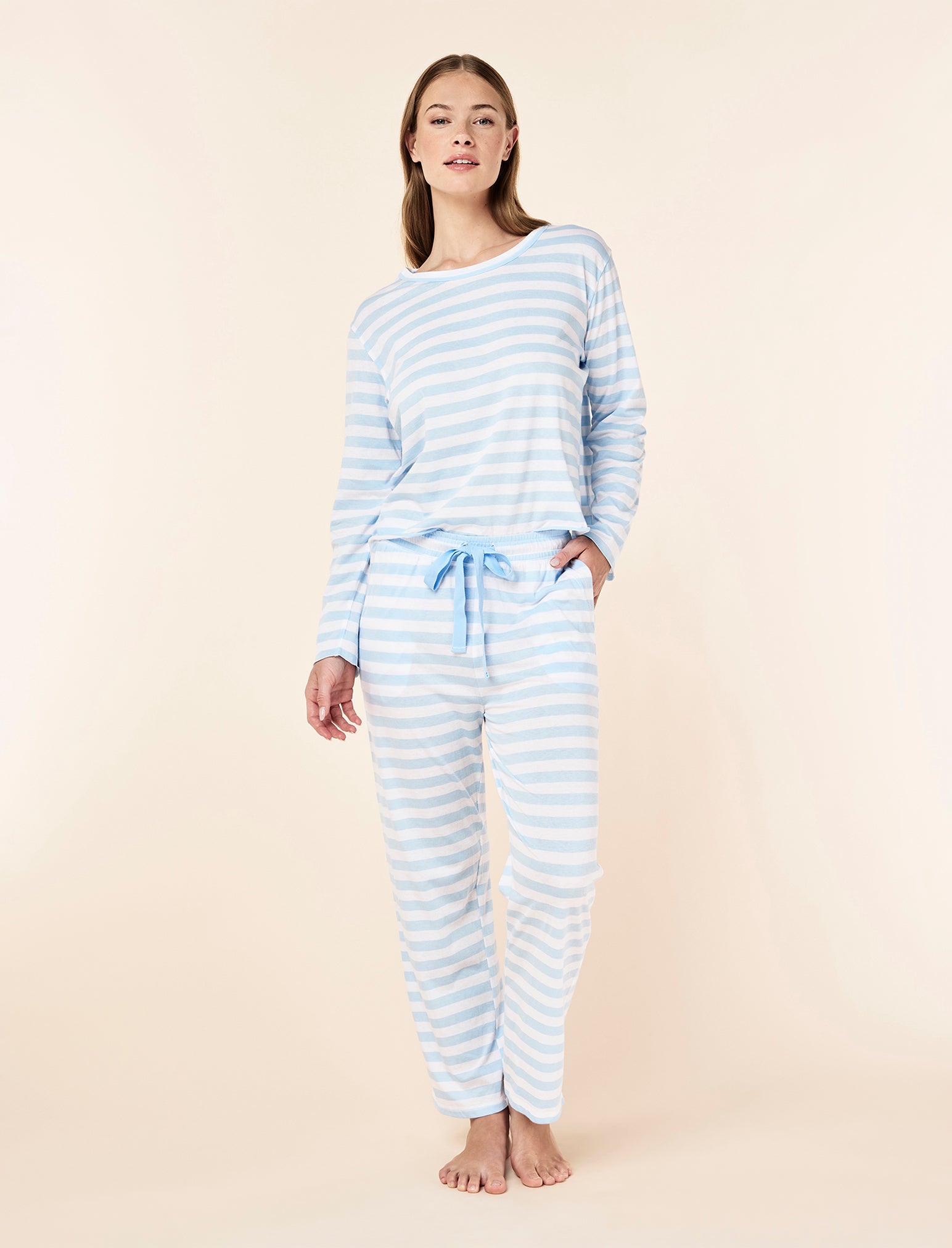 Jada Organic Cotton Knit Stripe Full Length PJ Set