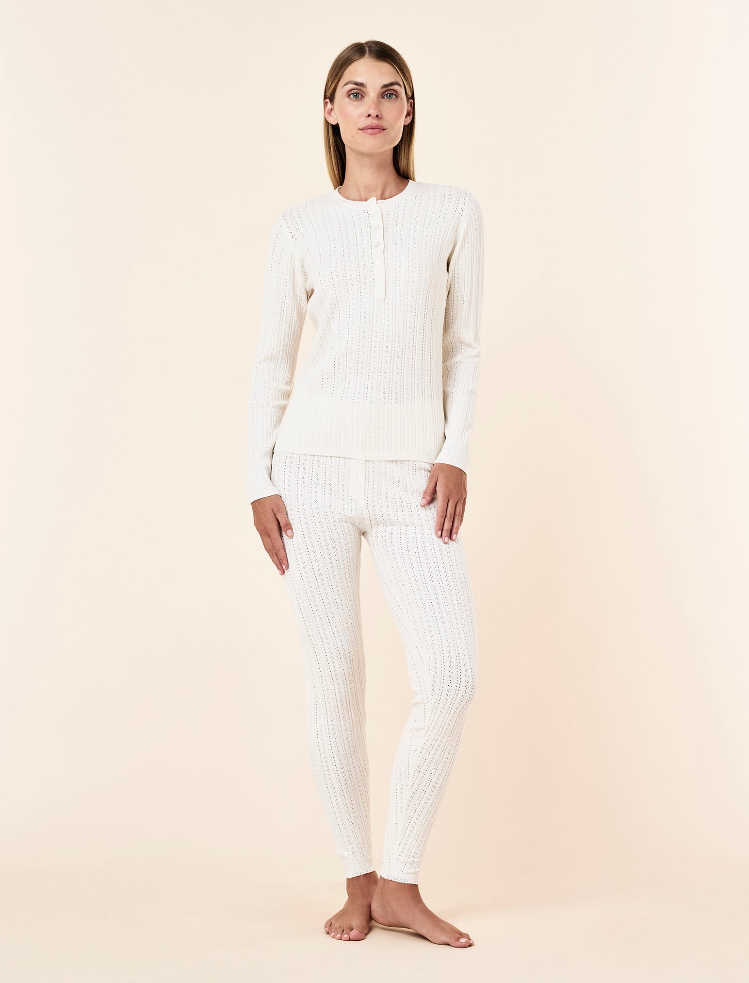 Olivia Pointelle Long Sleeve Henley Top