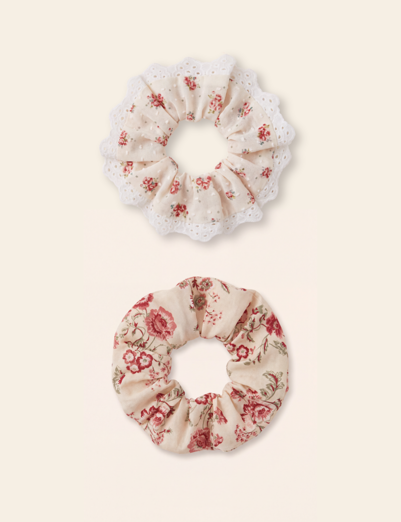 Floral Posy Spot Lace Scrunchie 2 Pack