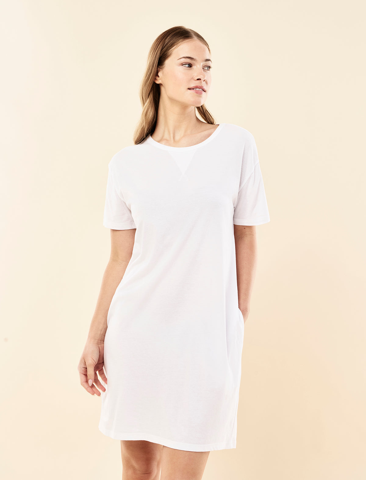 Sianie wearing the Jada Organic Cotton Knit Mini Nightie
[model: Sianie wears size S |  Height: 175m
/ 5’9” | Bust: 85cm | Waist: 66cm| Hips: 93cm]