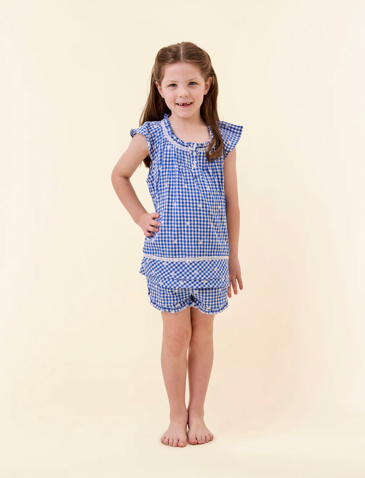 Kids Daisy Gingham Flutter Boxer PJ Set