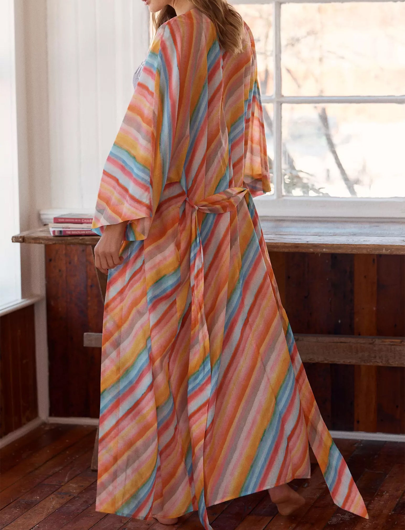 Sophie Stripe Maxi Kimono Robe