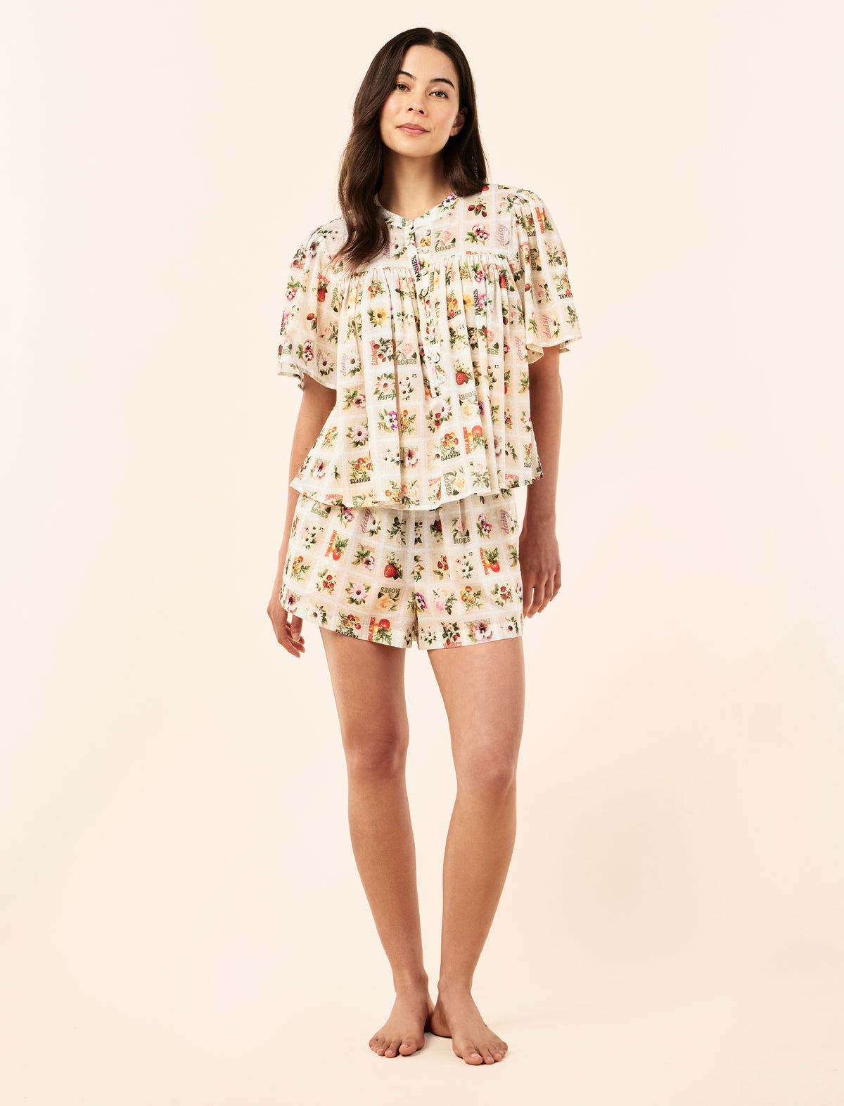 Blooms Gathered Sleeve Boxer PJ Set